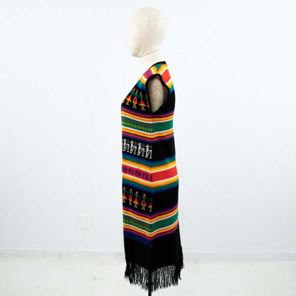 Vintage 70s S Spanish Style Rainbow Sweater Duster - Picture 4 of 9